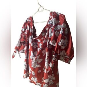 Loft Off the Shoulder Cotton Top Rust With White Flowers Cool And Pretty
